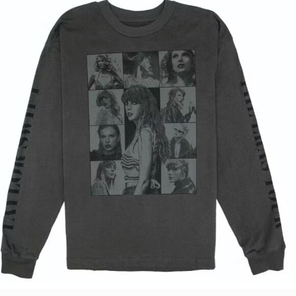 Taylor Swift The Eras Tour Unisex Long Sleeve Grey Black T-Shirt Sz L - Picture 1 of 6